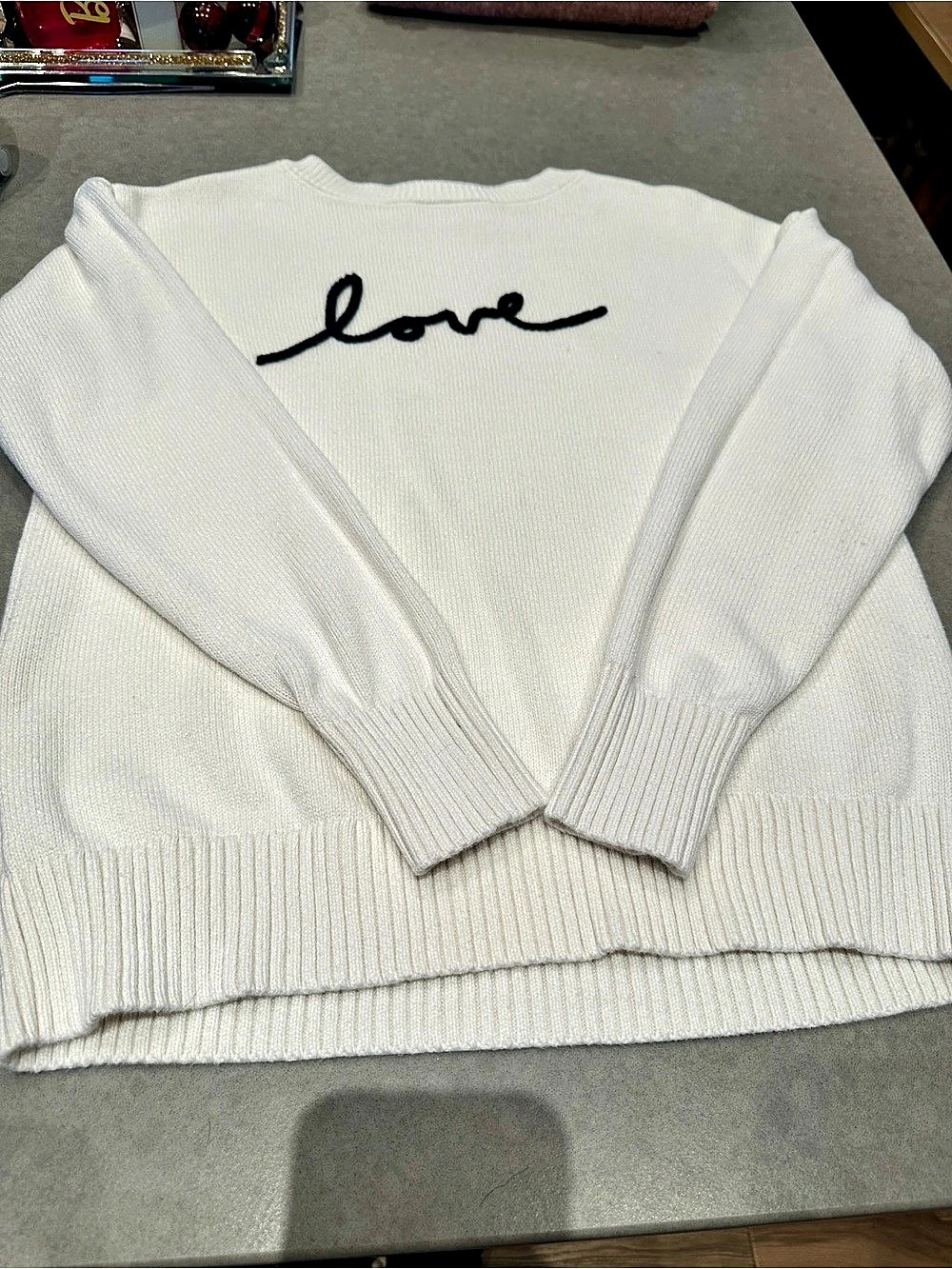 LOFT Outlet Love Script Embroidered Sweater White XS